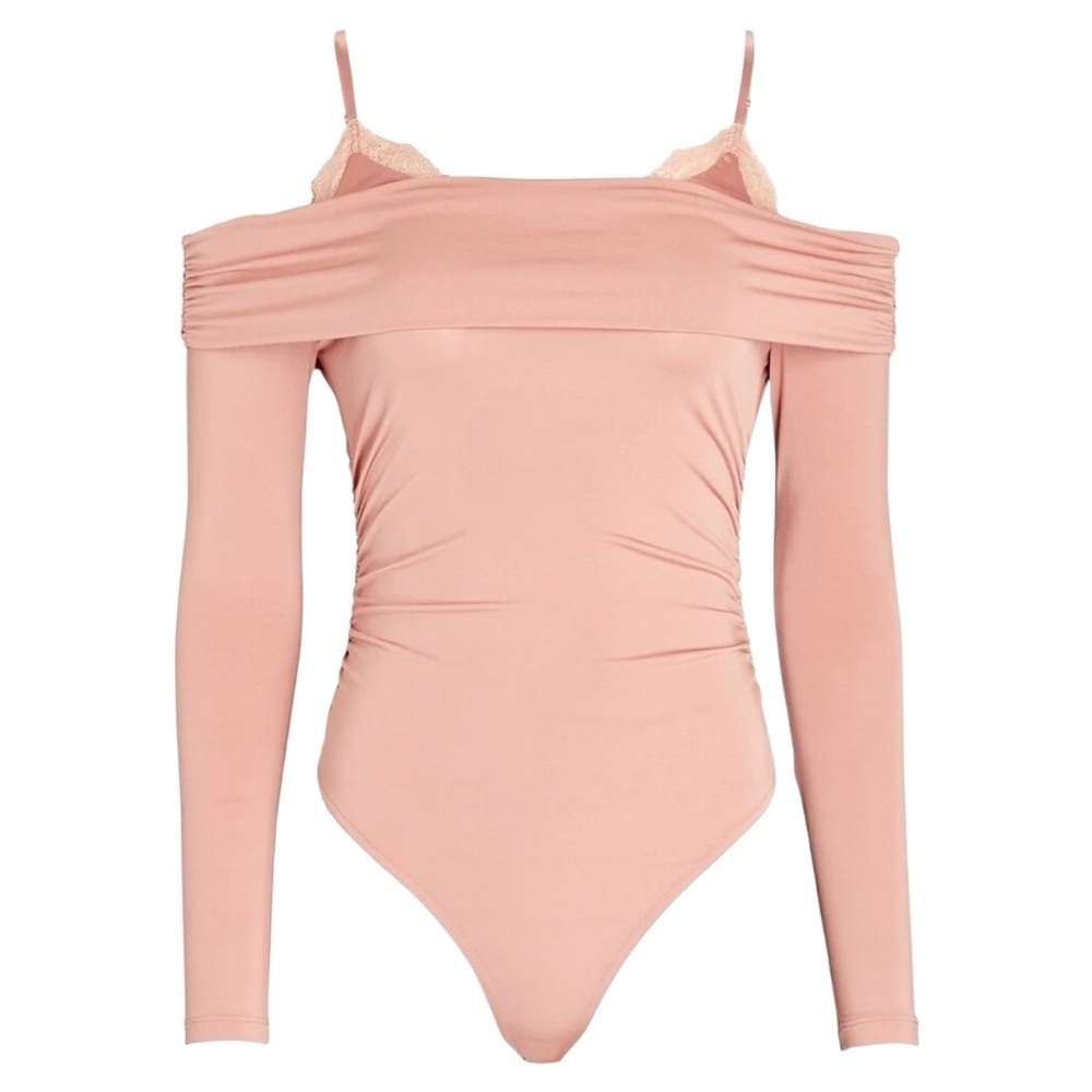 NWT Night Night by Jonathan Simkhai blush cold shoulder lace inset bodysuit.